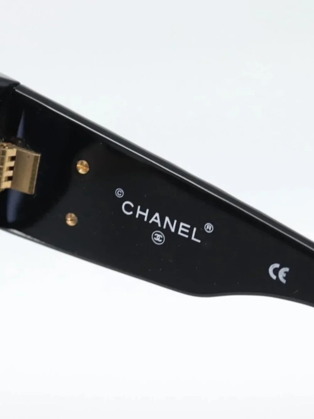 CHANEL Sunglasses Plastic Black Gold CC Auth bs35953